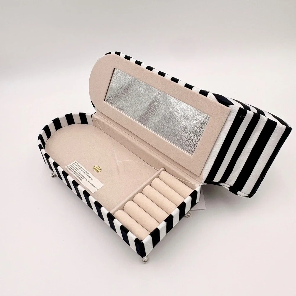 KOT Black White Striped Chaise Lounge Sofa Jewelry Box Mirror Ring Organizer